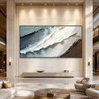 COASTAL TEXTURES: Blue White Brown Abstract Impasto Palette Knife Canvas