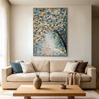 COBBLESTONE BLOSSOM: Impasto Cool Blues Lone Branch Canvas