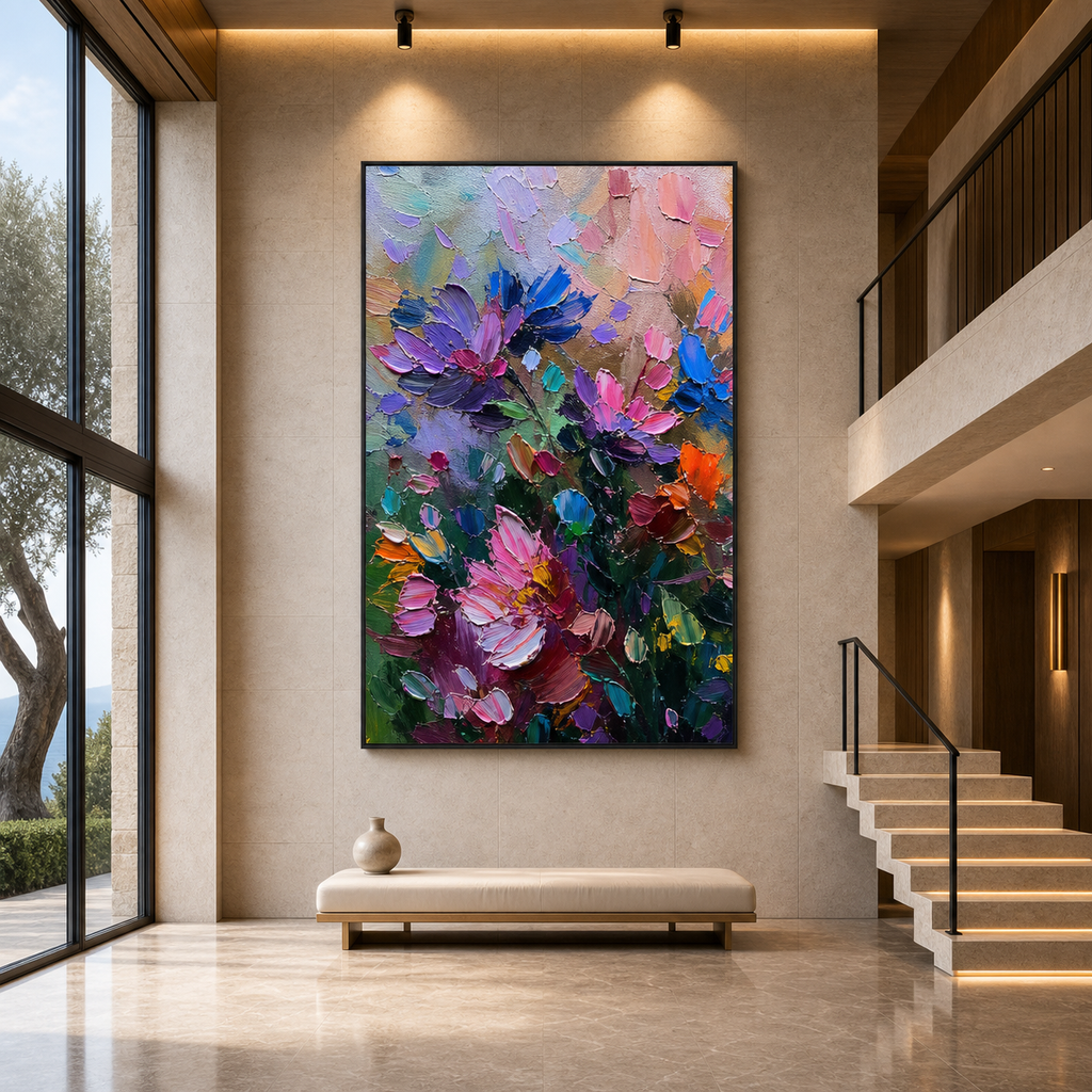 COLORFUL BLOOM: Vibrant Impasto Bouquet Colorful Canvas