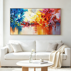 COLORFUL REFLECTIONS: Impasto Vibrant Dreamlike Landscape Canvas