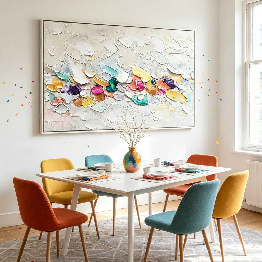 CONFETTI DREAM: Pastel Rainbow Impasto Dots Joyful Horizontal Canvas
