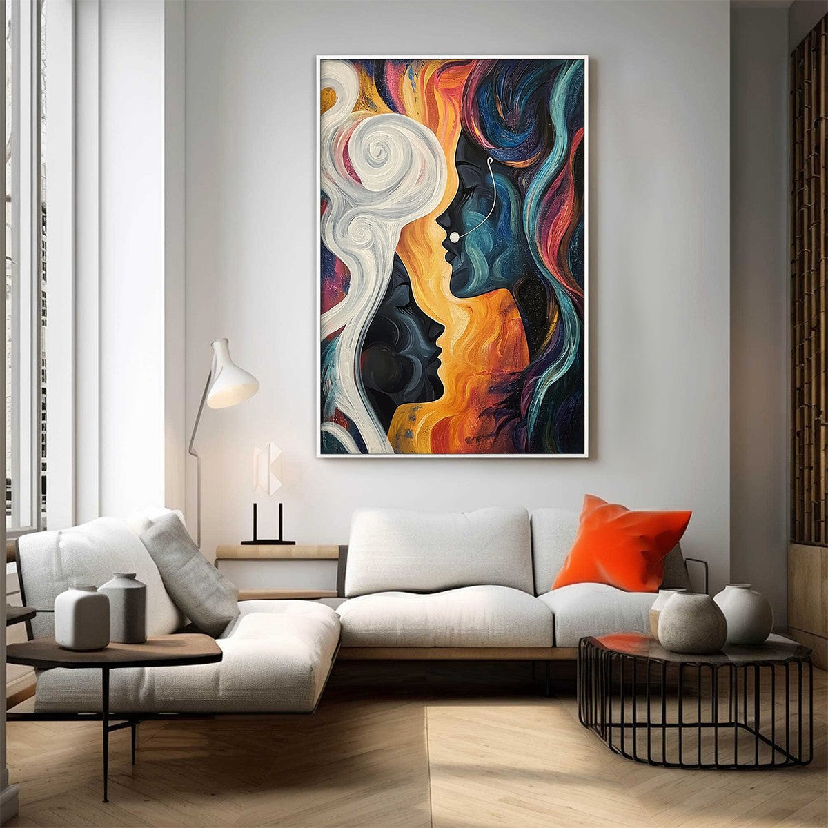 Connected Souls: Original Figurative Oil Painting - Two Faces, Emotional Wall Art Decor