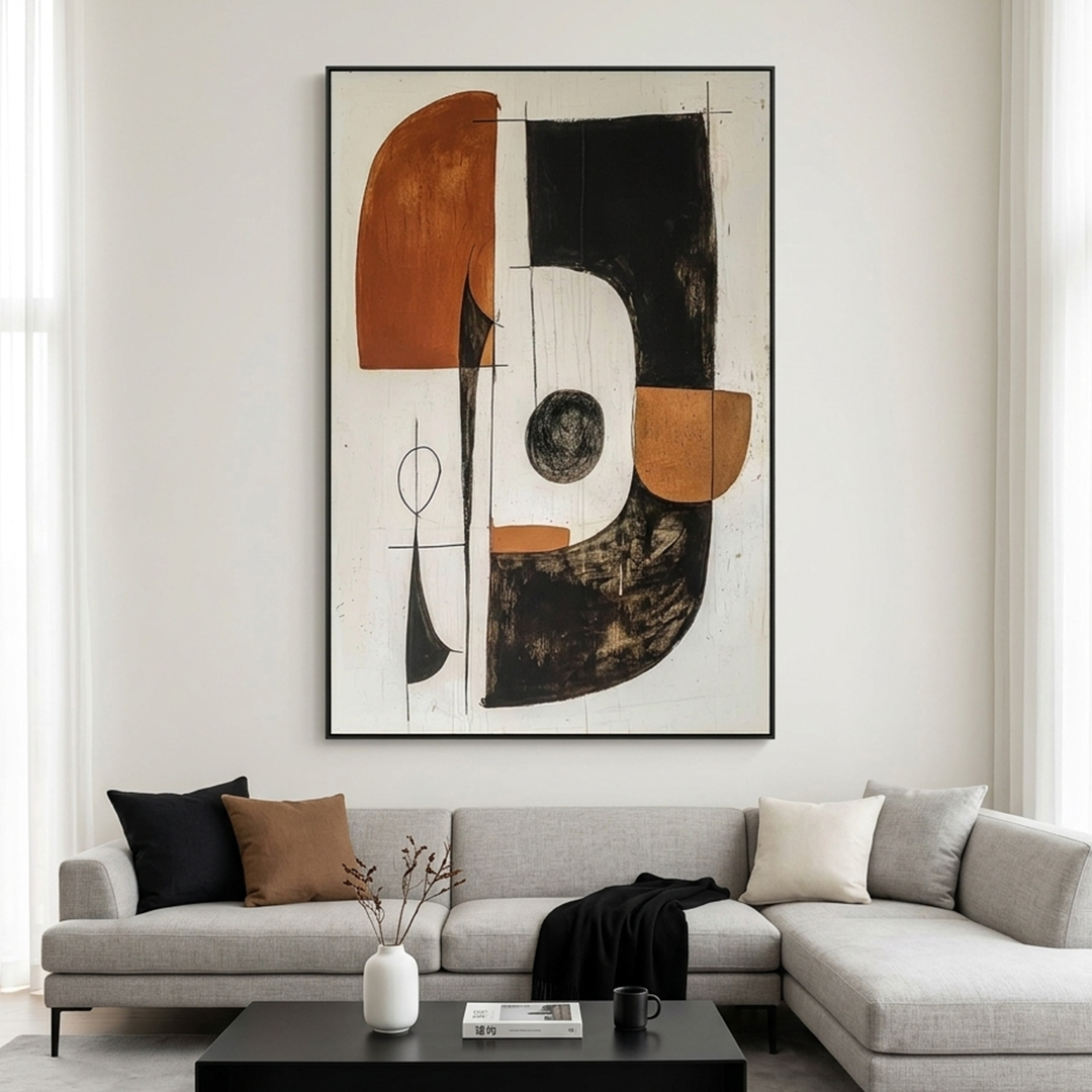 CONSTRUCT: Textured Black Warm Brown Geometric Shapes Sharp Lines Canvas
