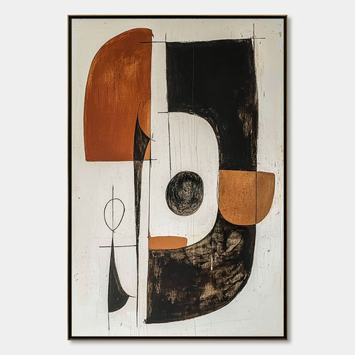 Construct: Original Modern Abstract Oil Painting - Black Brown Vertical Wall Art Decor