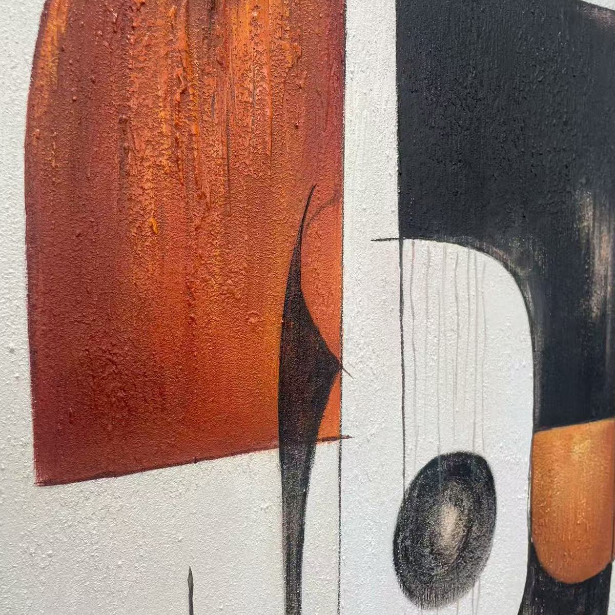 Construct: Original Modern Abstract Oil Painting - Black Brown Vertical Wall Art Decor