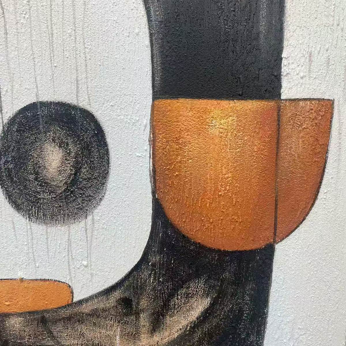 Construct: Original Modern Abstract Oil Painting - Black Brown Vertical Wall Art Decor