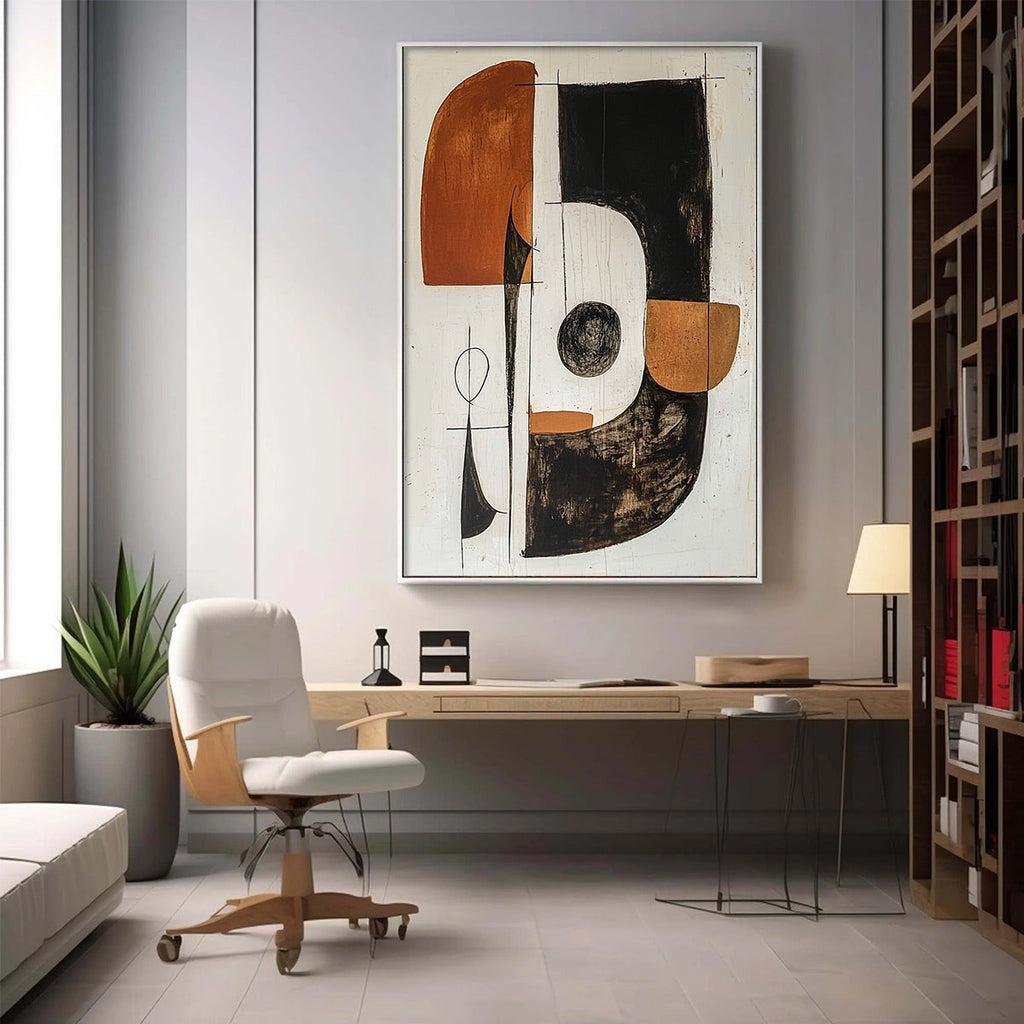Construct: Original Modern Abstract Oil Painting - Black Brown Vertical Wall Art Decor