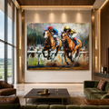 CONTENDERS: Two Racehorses Neck And Neck Impasto Palette Knife Canvas