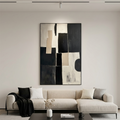 CONTRAST: Black White Blocks Beige Accents Abstract Oil Painting