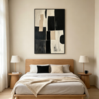 CONTRAST: Black White Blocks Beige Accents Abstract Oil Painting