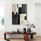 Contrast: Original Abstract Geometric Oil Painting - Black, White, Beige Wall Art Decor