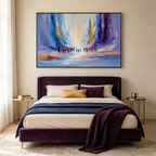 CONVERGENCE: Colorful Figures Walk To Radiant Light Blue Purple Gold Canvas