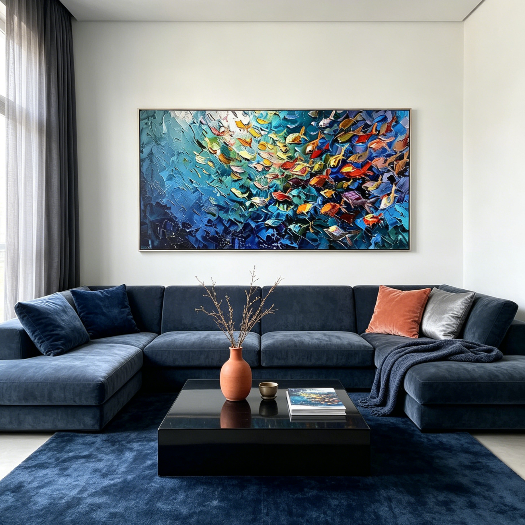 CORAL RUSH: Impasto Vibrant School Of Fish Dancing Through Water Canvas