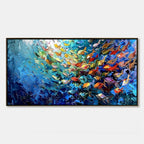 CORAL RUSH: Textured Impasto Painting of a Vibrant School of Fish