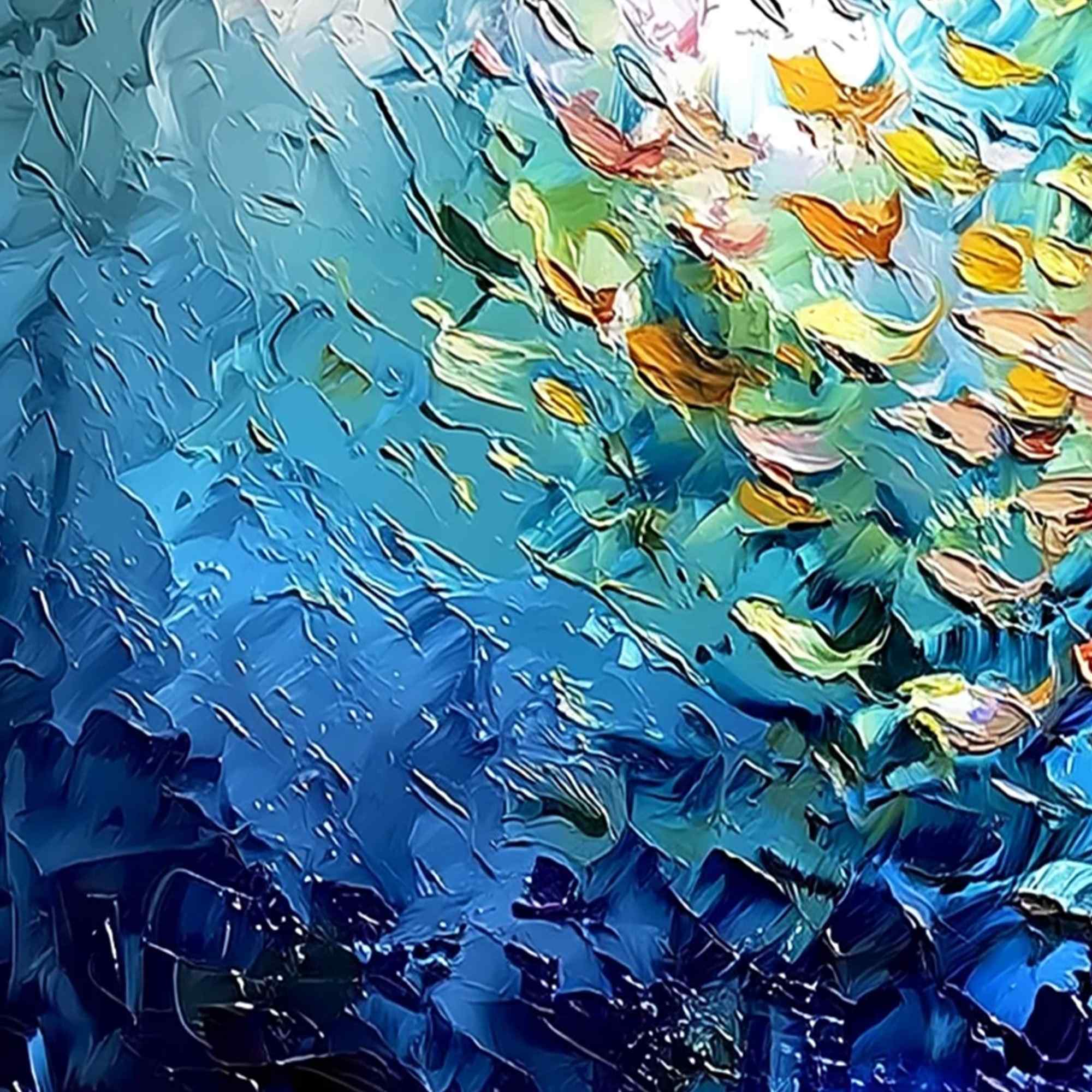 CORAL RUSH: Textured Impasto Painting of a Vibrant School of Fish
