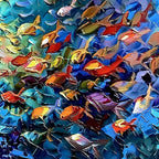 CORAL RUSH: Textured Impasto Painting of a Vibrant School of Fish