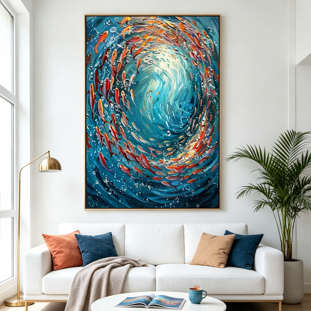 CORAL DANCE: Vibrant Swirl Of Colorful Fish Underwater World Canvas