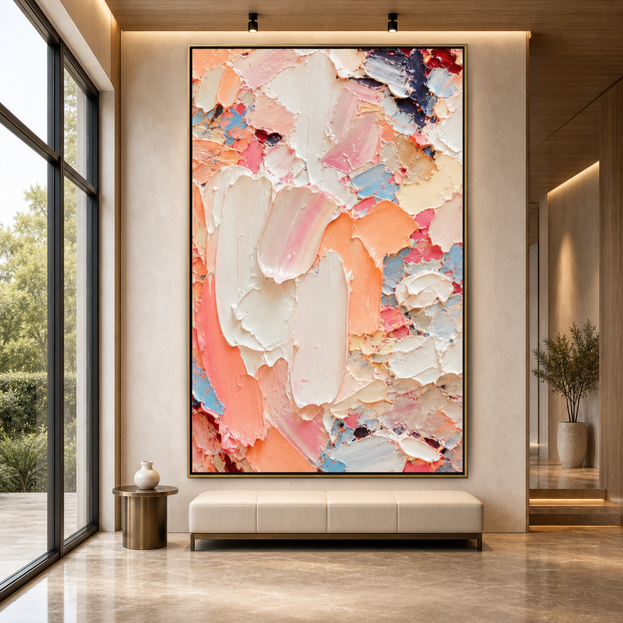 CORAL DREAM: Swirling Coral Pink Peach Orange Abstract Impasto Canvas