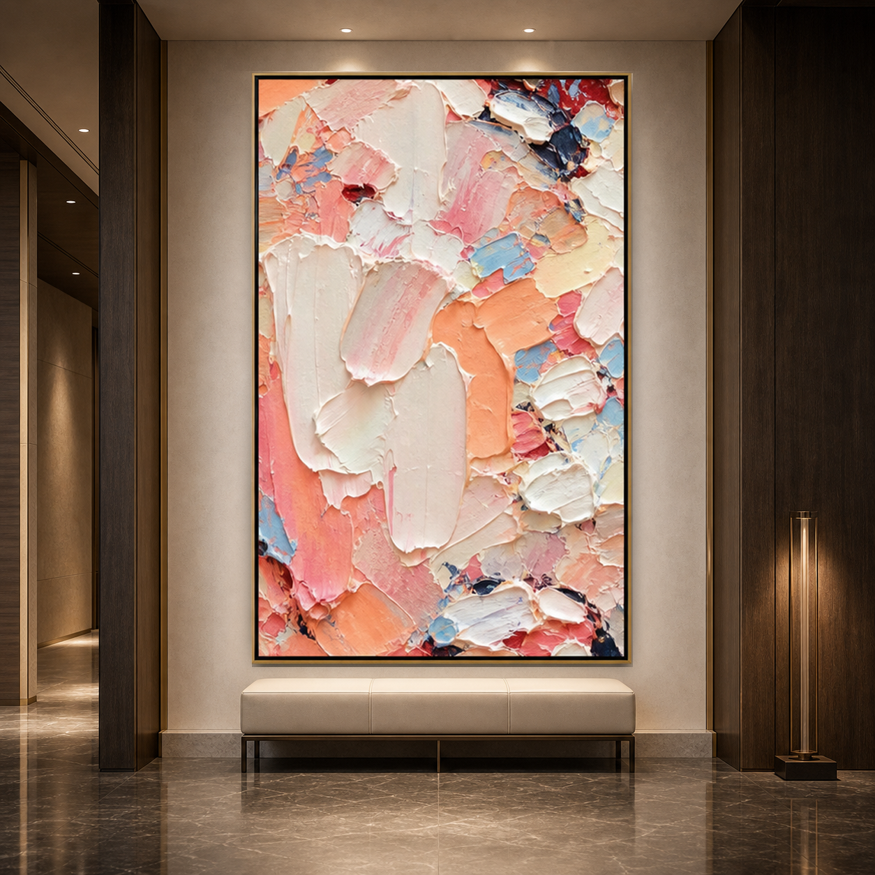 CORAL DREAM: Swirling Coral Pink Peach Orange Abstract Impasto Canvas