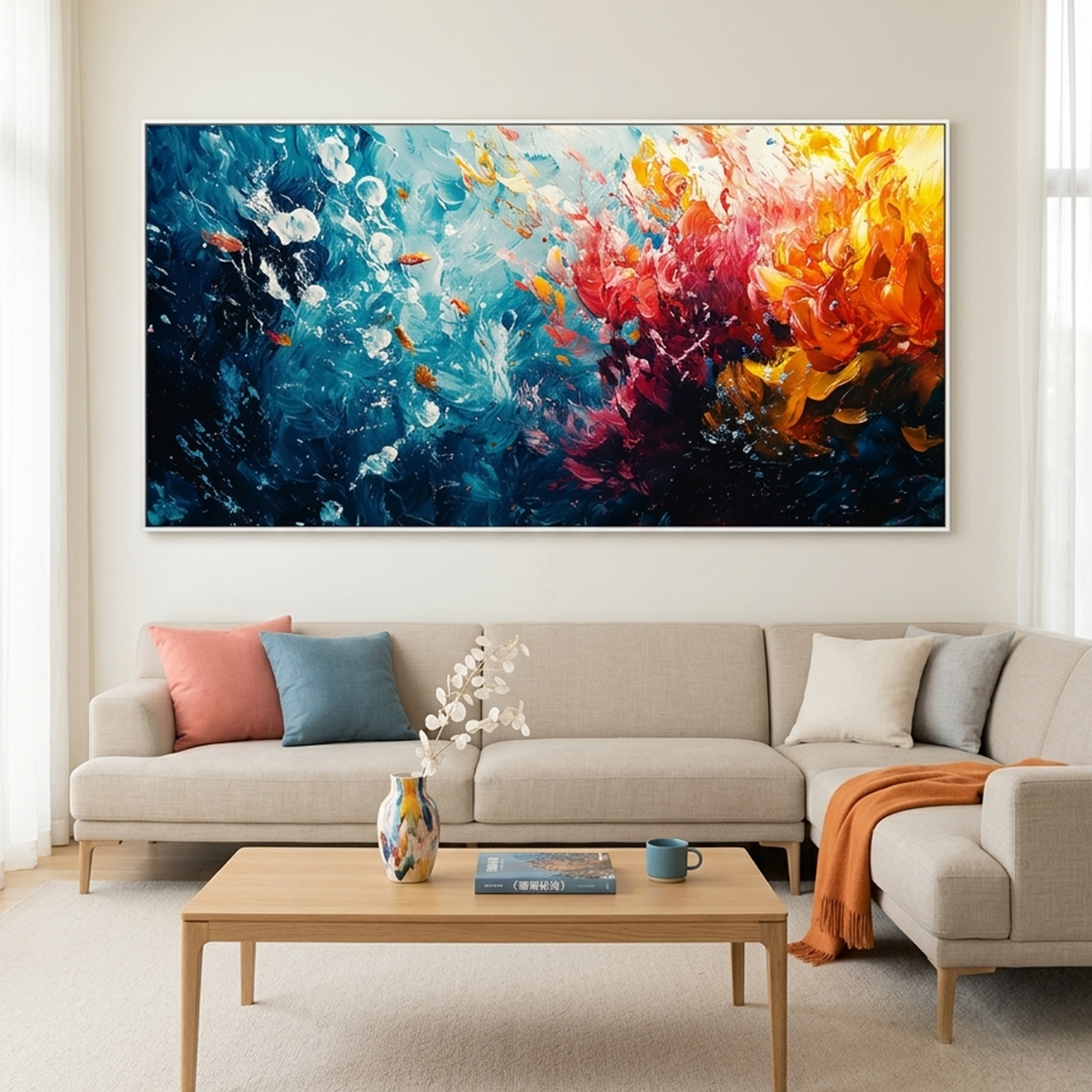 CORAL REEF: Panoramic Coral Reef Abstract Blue Pink Orange Yellow Canvas