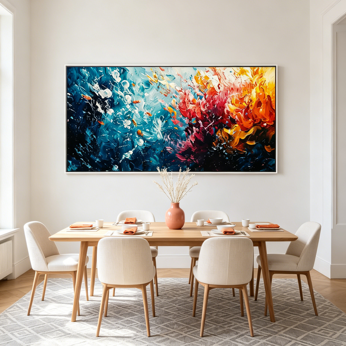 CORAL REEF: Panoramic Coral Reef Abstract Blue Pink Orange Yellow Canvas