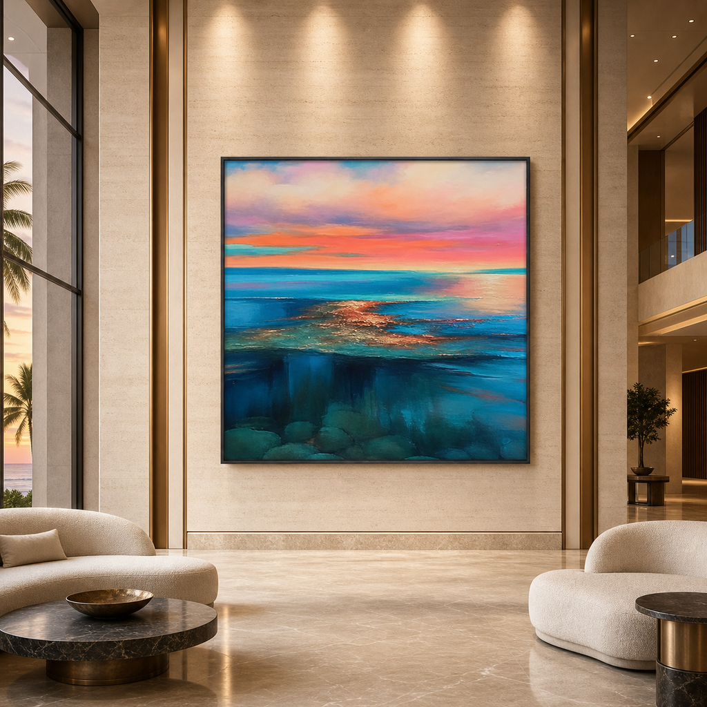 CORAL REEF SUNSET: Vibrant Tropical Sunset Coral Reef Textured Canvas