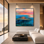 CORAL REEF SUNSET: Vibrant Tropical Sunset Coral Reef Textured Canvas