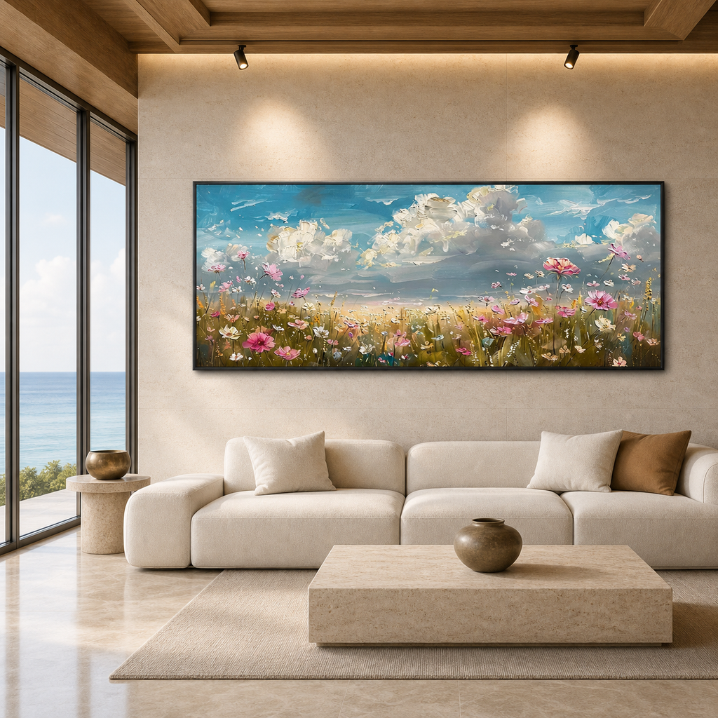 COSMOS FIELD: Colorful Cosmos Wildflowers Textured Impasto Canvas