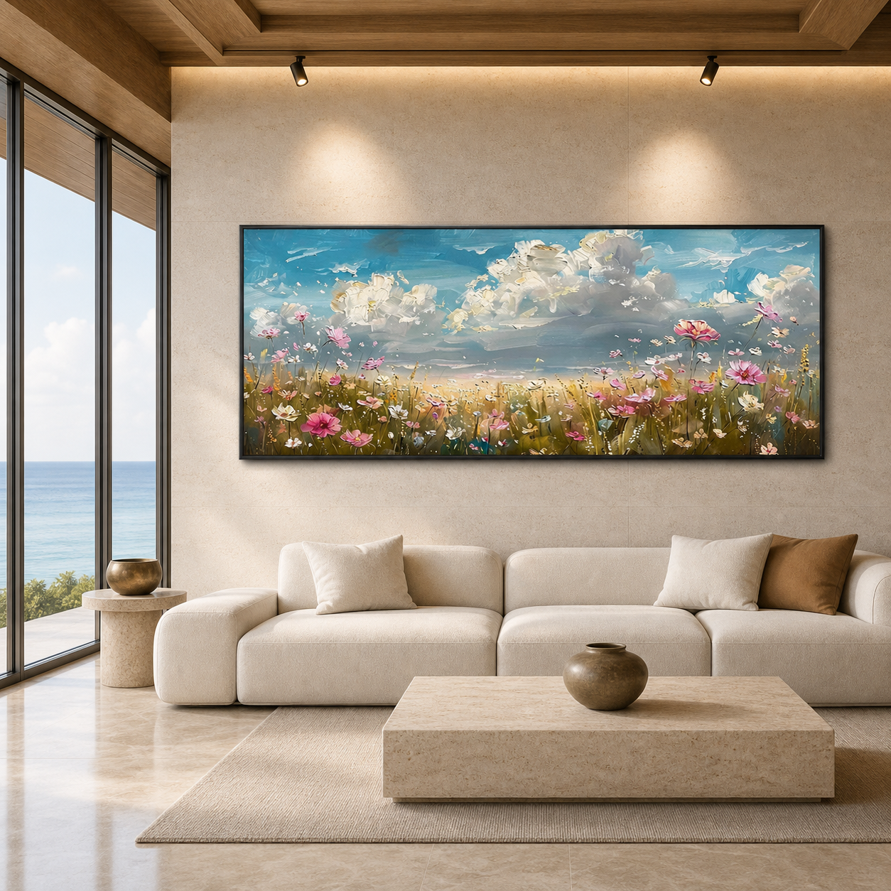 COSMOS FIELD: Colorful Cosmos Wildflowers Textured Impasto Canvas