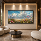 COSMOS FIELD: Colorful Cosmos Wildflowers Textured Impasto Canvas