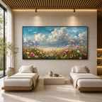 COSMOS FIELD: Colorful Cosmos Wildflowers Textured Impasto Canvas