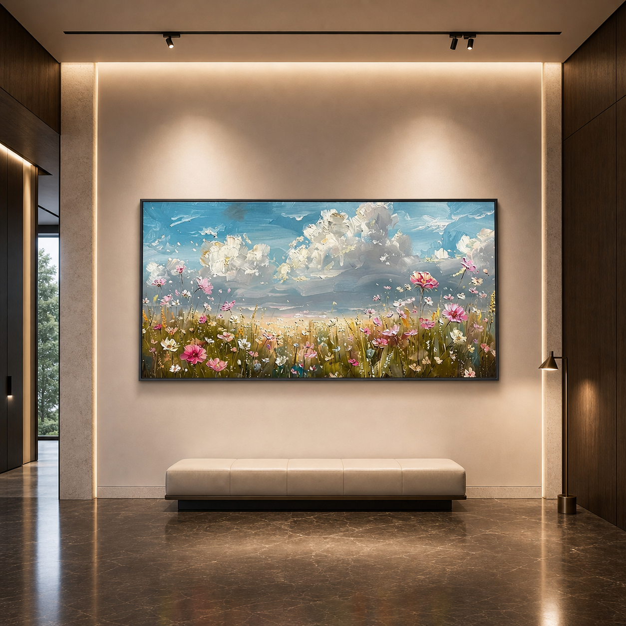 COSMOS FIELD: Colorful Cosmos Wildflowers Textured Impasto Canvas