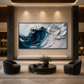 CRASHING WAVE: Deep Blue White Impasto Swirls Ocean Power Canvas