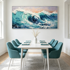 CRESTING WAVE: Textured Impasto Wave Panoramic Ocean Canvas
