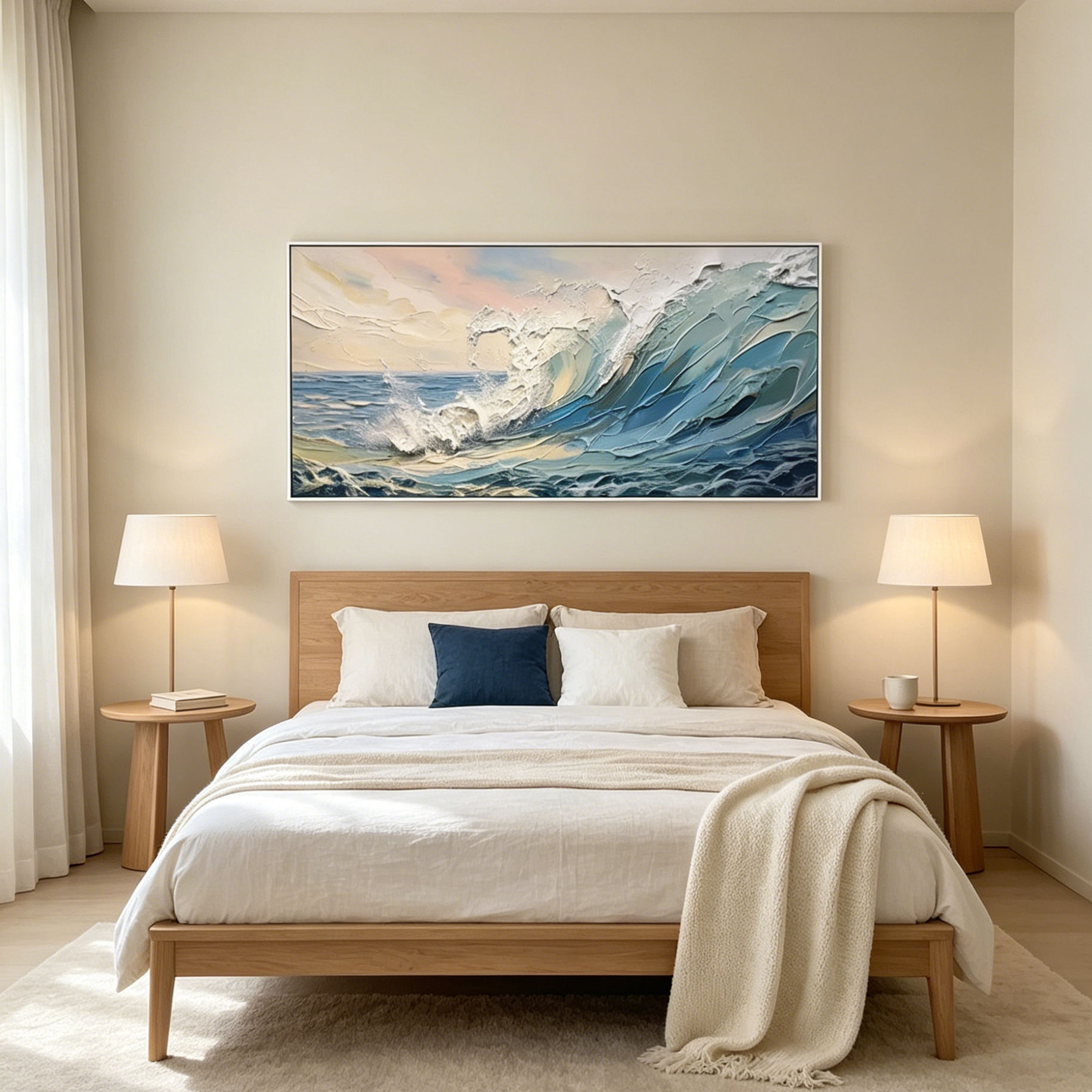 CRESTING WAVE: Textured White Blue Impasto Wave Canvas