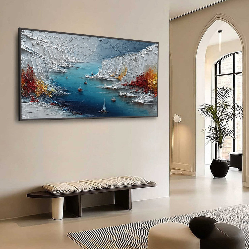 CRIMSON FJORD: Heavily Textured Palette Knife Coastal Landscape Painting