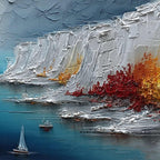 CRIMSON FJORD: Heavily Textured Palette Knife Coastal Landscape Painting