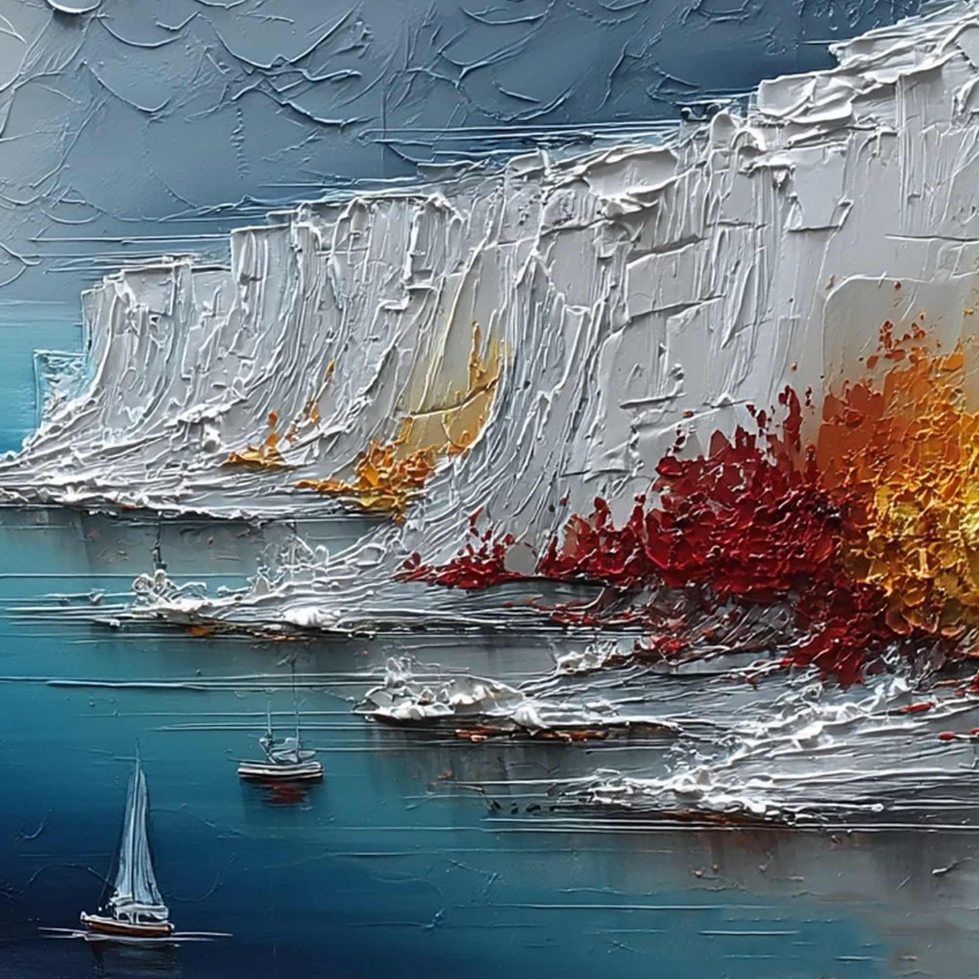 CRIMSON FJORD: Heavily Textured Palette Knife Coastal Landscape Painting
