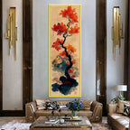Tree Painting, Vertical Wall Art, Asian Decor