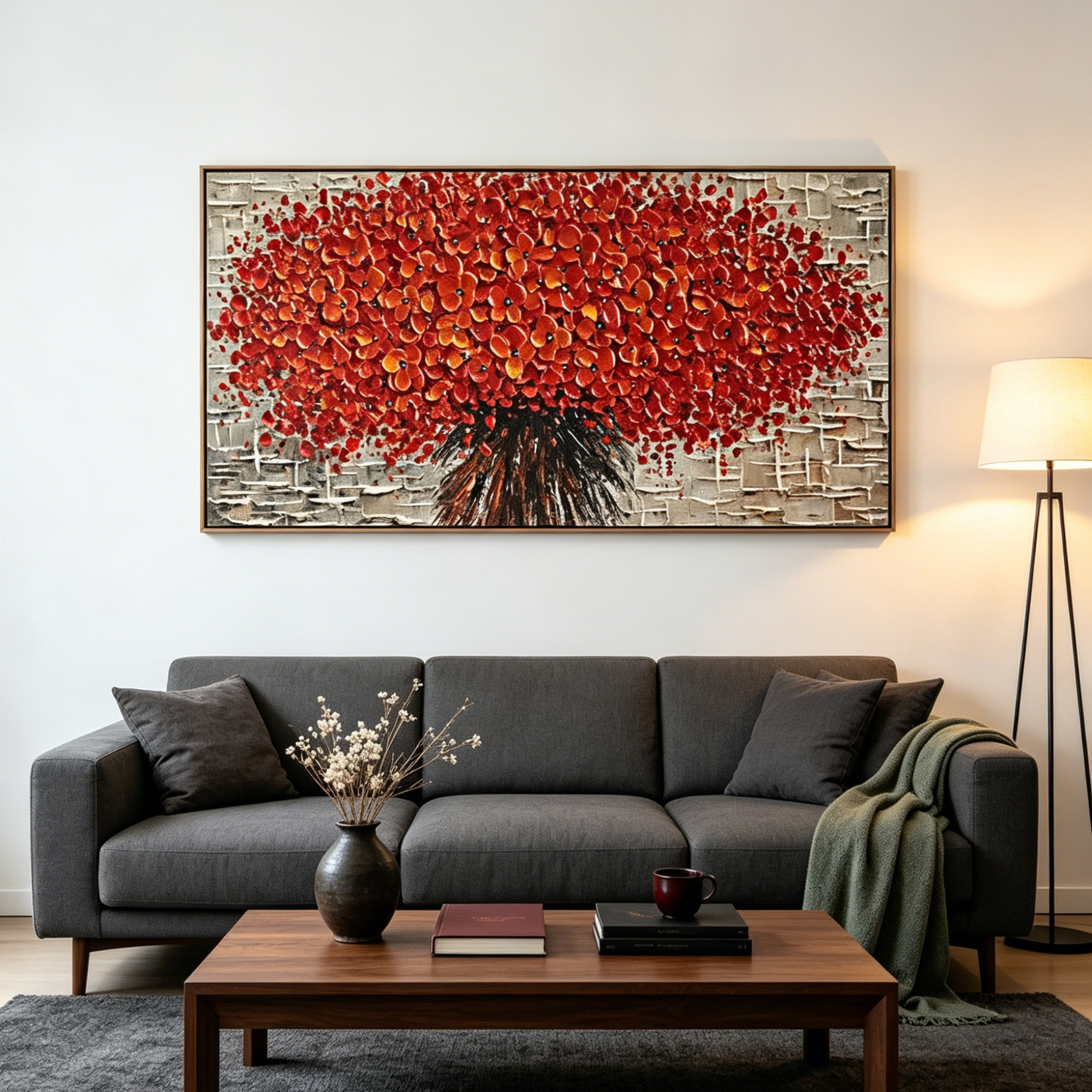 CRIMSON BURST:Textured Red Vibrant Explosion  Flowers Canvas