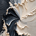 ECLIPSE IN BLOOM: Black and White Textured Abstract Painting with Sculptural Depth
