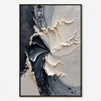 ECLIPSE IN BLOOM: Black and White Textured Abstract Painting with Sculptural Depth