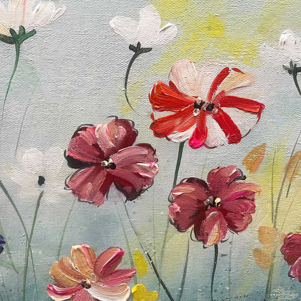 Colorful Floral Oil Painting - Hand-Painted Vibrant Garden Wall Art