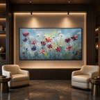 COLORFUL FLORAL: Pink Purple Red White Blooming Flowers Oil Painting