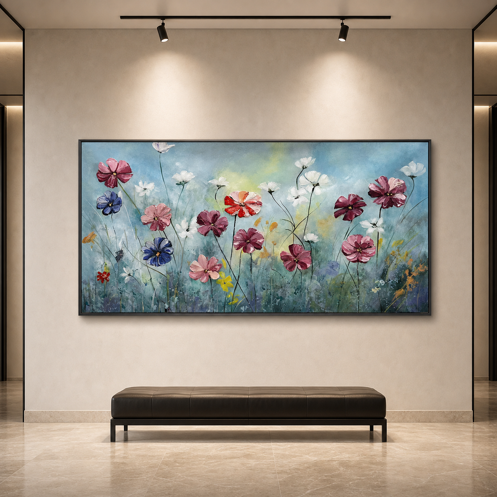 COLORFUL FLORAL: Pink Purple Red White Blooming Flowers Oil Painting