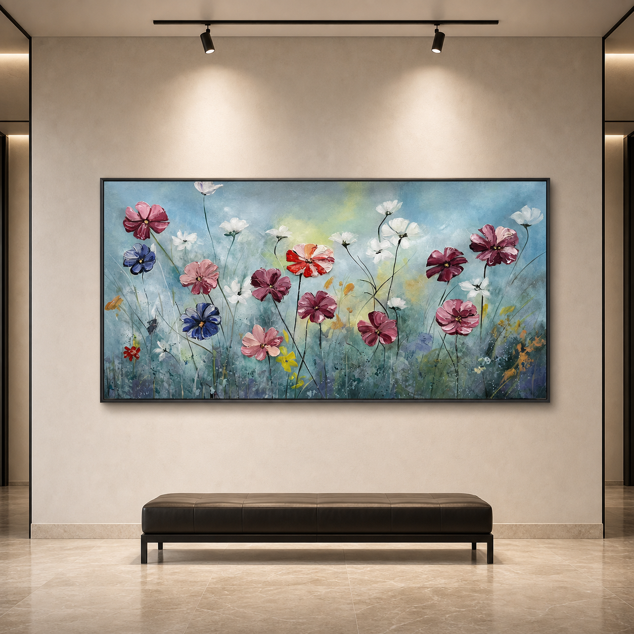 COLORFUL FLORAL: Pink Purple Red White Blooming Flowers Oil Painting