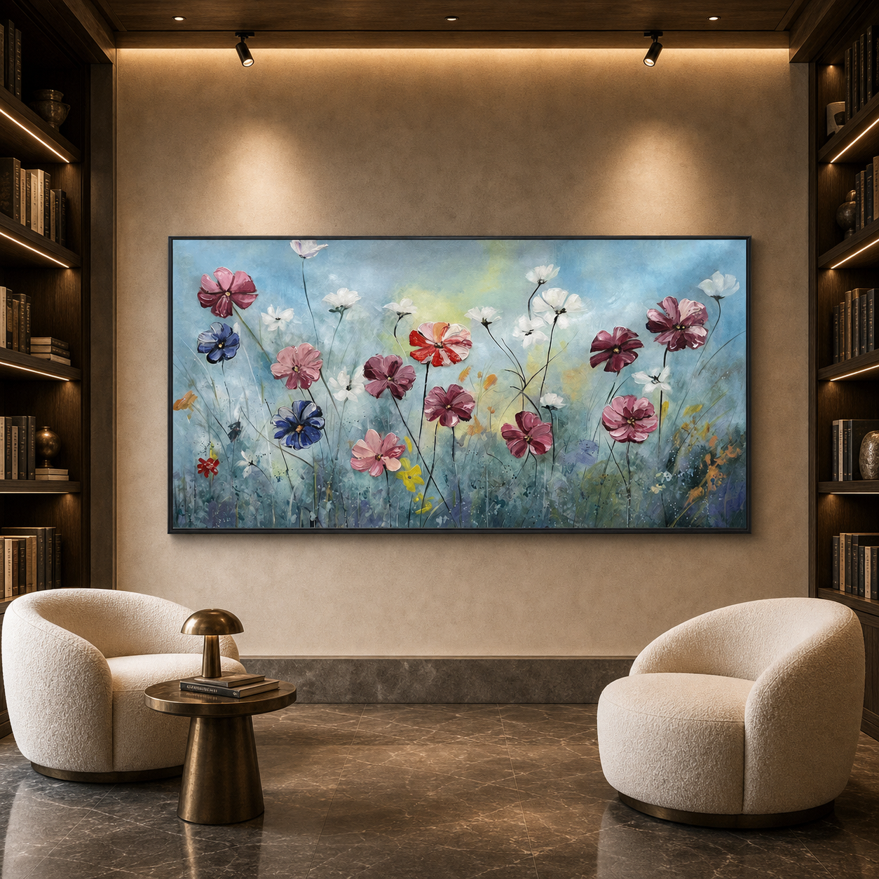 COLORFUL FLORAL: Pink Purple Red White Blooming Flowers Oil Painting
