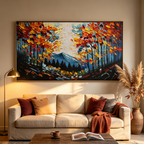 AUTUMN VIBES: Colorful Forest Leaves And Majestic Mountain Backdrop Canvas