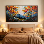 AUTUMN VIBES: Colorful Forest Leaves And Majestic Mountain Backdrop Canvas
