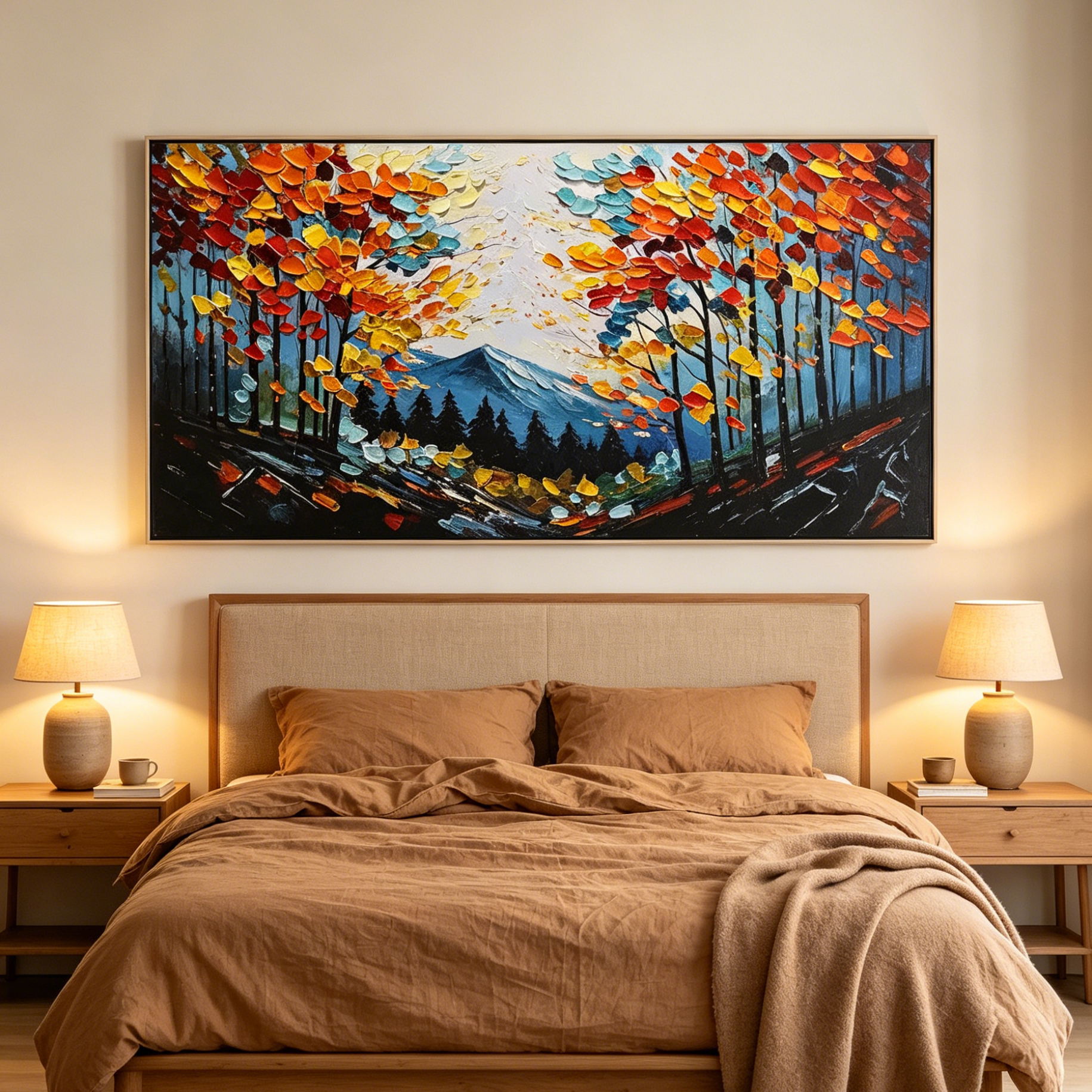 AUTUMN VIBES: Colorful Forest Leaves And Majestic Mountain Backdrop Canvas